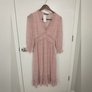 SEIN Unity Leopard frill Trimed A-Line Woman's dress Dusty Pink, Size 6 EU 38